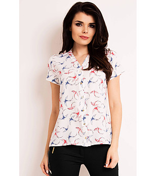 Дамска риза в екрю с принт птички Luisa снимка