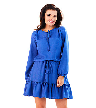 Синя рокля с дълги ръкави снимка