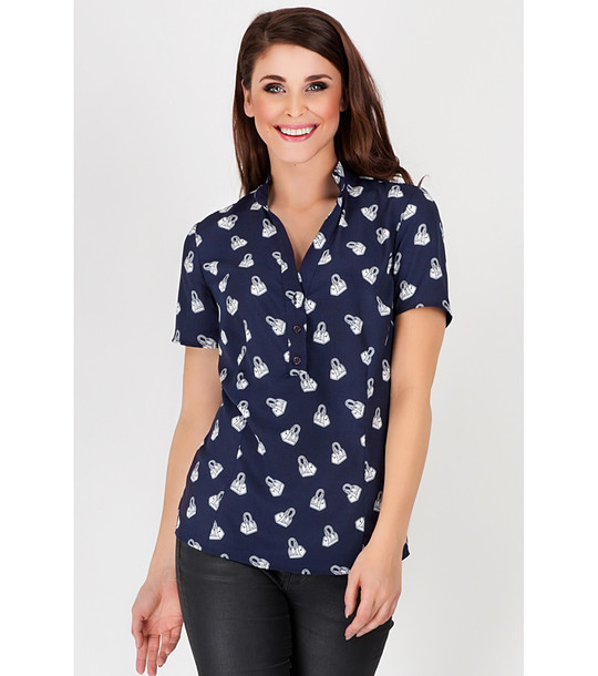 Тъмносиня дамска блуза с принт Kalona снимка