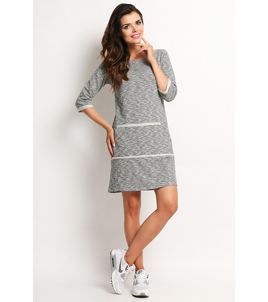 Памучна рокля в сив меланж Lotty снимка