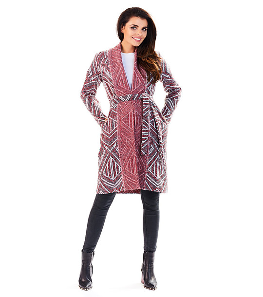 Дамско палто в червен нюанс с принт Briya снимка