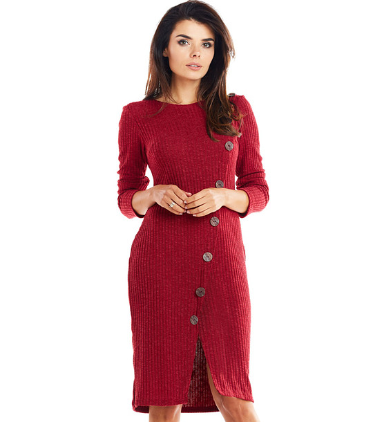 Рокля в бордо с декоративни копчета Mirna снимка