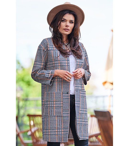 Тъмносиньо палто на каре Jasmine снимка