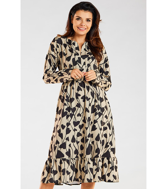 Рокля в бежово и черно на сърца Lizette снимка