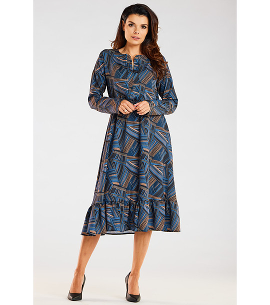 Рокля в синьо и кафяво с принт Lizette снимка