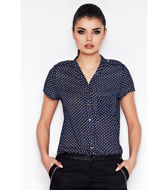 Тъмносиня дамска блуза на бели точки Gizela снимка