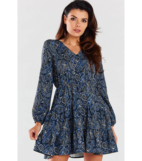 Къса рокля в тъмносиньо с пейсли принт снимка