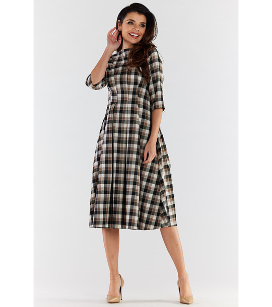 Рокля на каре в кафяво и бежово Lisa снимка