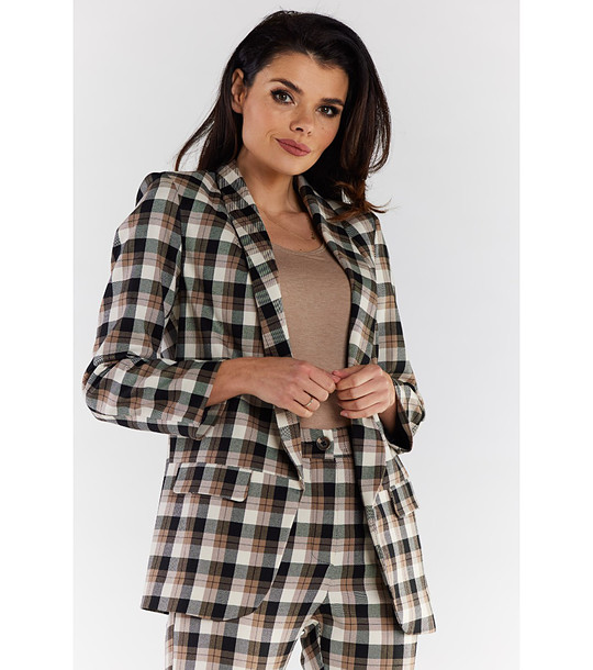 Дамско сако на каре в кафяво и бежово Vika снимка