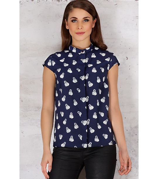 Дамска риза в тъмносиньо с принт Elie снимка