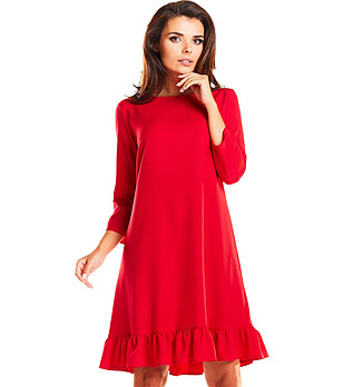 Червена рокля със 7/8 ръкав снимка