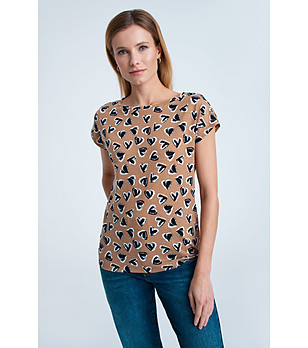 Бежова дамска блуза с принт снимка