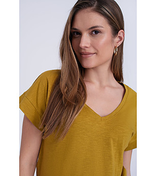 Дамска памучна блуза в цвят олива снимка