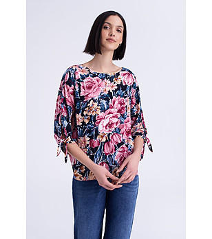 Дамска блуза с флорален в розово и синьо снимка