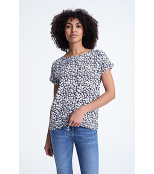 Тъмносиня дамска блуза с флорален принт снимка