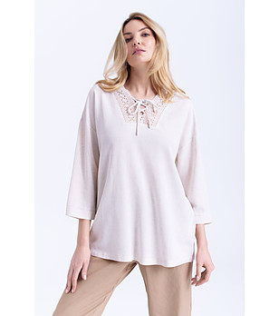 Туника в цвят сметана с лен снимка