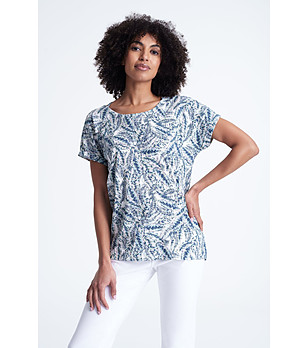 Бяла дамска блуза с памук с флорален принт снимка