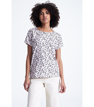 Бяла дамска блуза с принт точки снимка