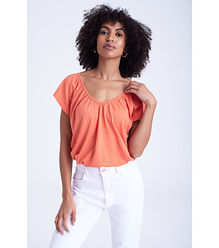 Дамска блуза в цвят корал с високо съдържание на памук снимка