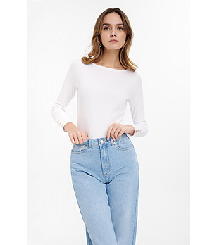 Дамска памучна блуза в бял цвят снимка