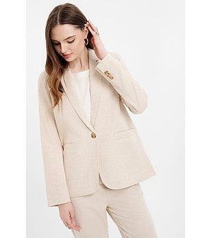 Дамско сако в бежово от памук и лен снимка