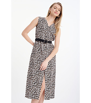 Миди леопардова рокля с лен снимка