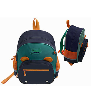 Детска раница в тъмносиньо, оранжево и зелено снимка