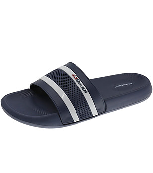 Тъмносини мъжки чехли с бели ленти 40-45 размер  снимка