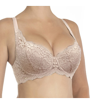 Дантелен сутиен с повдигащ ефект в бежов нюанс Cottonella снимка