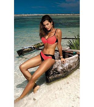 Бански от 2 части в корал и черно Jennifer снимка