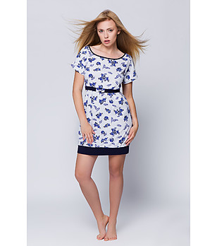 Памучна нощница в бяло и синьо Rosalia снимка