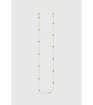 Златиста дамска верижка за очила със сърца и перли снимка