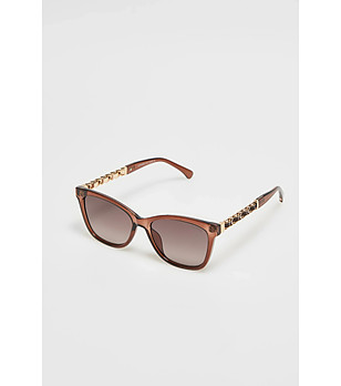 Тъмнобежови дамски слънчеви очила с ефектни дръжки снимка