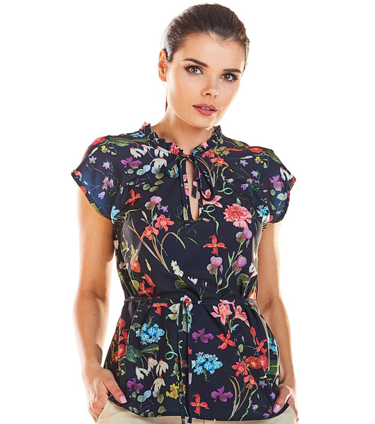 Дамска тъмносиня блуза с флорален принт Kristin снимка