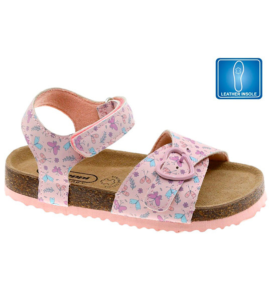 Олекотени розови детски сандали с принт снимка