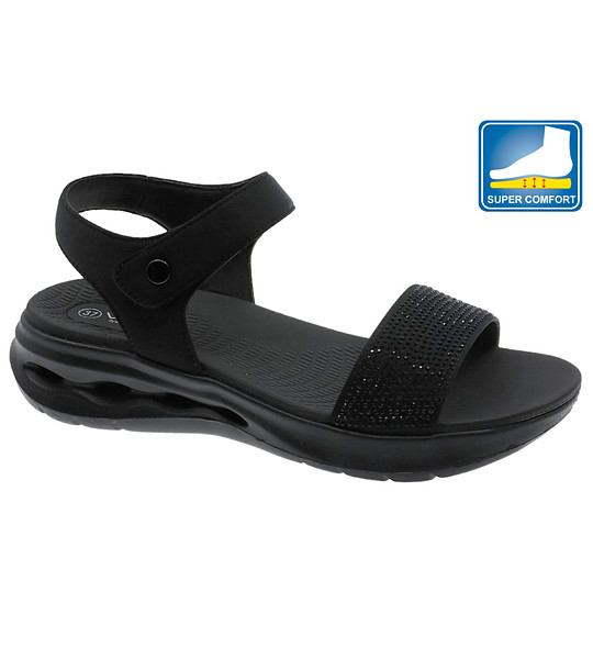 Дамски сандали в черно с камъчета в предната част снимка