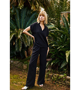 Памучен дамски черен панталон снимка