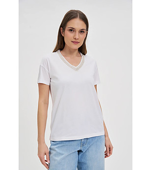 Памучна дамска блуза в бяло снимка