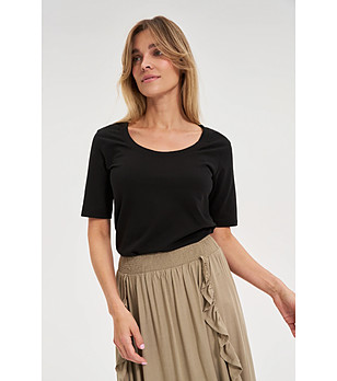 Изчистен апамучна дамска блуза в черно снимка