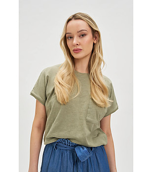 Дамска памучна блуза в цвят олива снимка