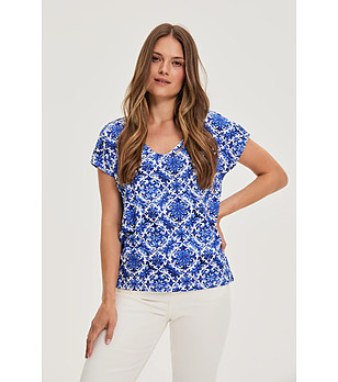 Дамска памучна блуза Verona с декорация в синьо снимка
