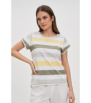 Дамска памучна блуза с трицветни райета снимка