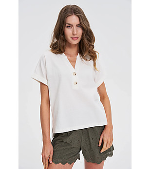 Дамска памучна блуза в цвят крем снимка