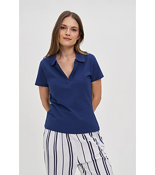 Дамска памучна блуза в тъмносиньо снимка