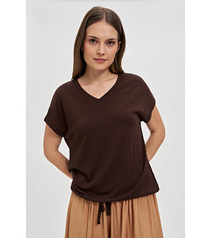 Дамска памучна кафява блуза снимка