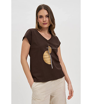 Памучна кафява дамска блуза снимка