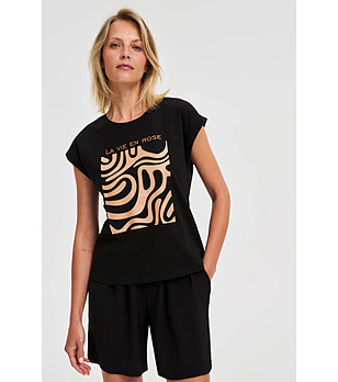 Черна дамска памучна блуза снимка