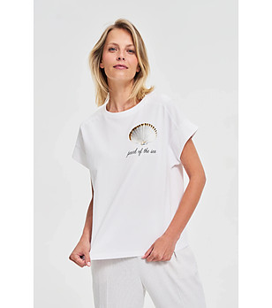 Бяла дамска памучна блуза снимка