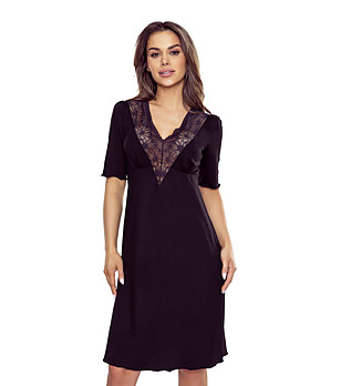 Черна нощница с дантела Flor снимка