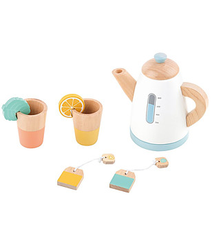 Дървен комплект за чай с кана снимка